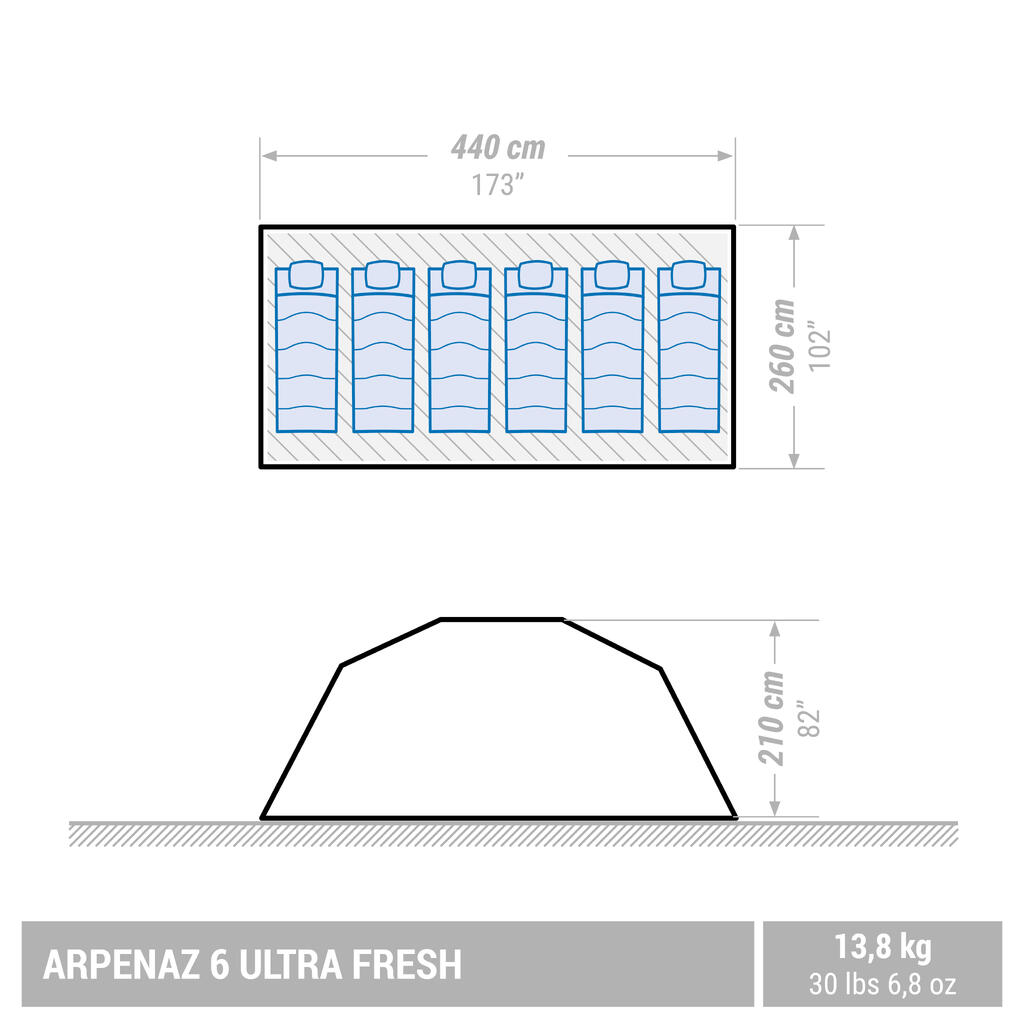 Camping tent with poles - Arpenaz 6 ULTRAFRESH - 6 Person