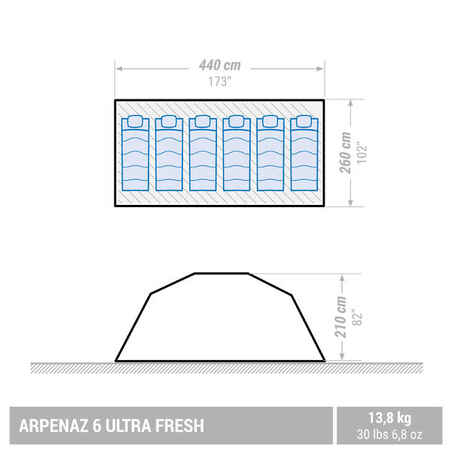 6 Man Tent With Poles - Arpenaz 6 ULTRA FRESH