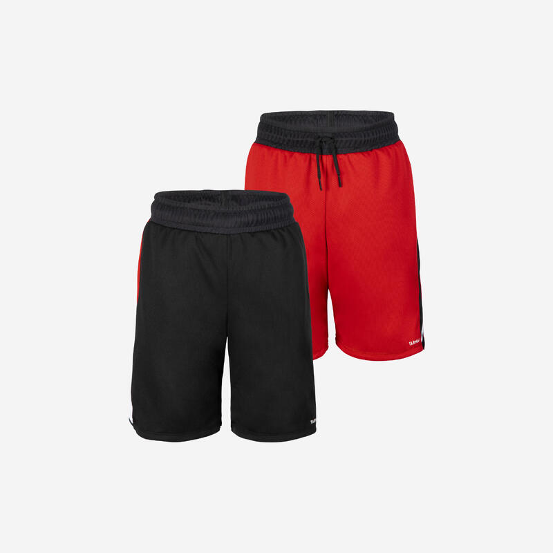 SHORT DE BASKETBALL REVERSIBLE ENFANT - SH500R NOIR ROUGE