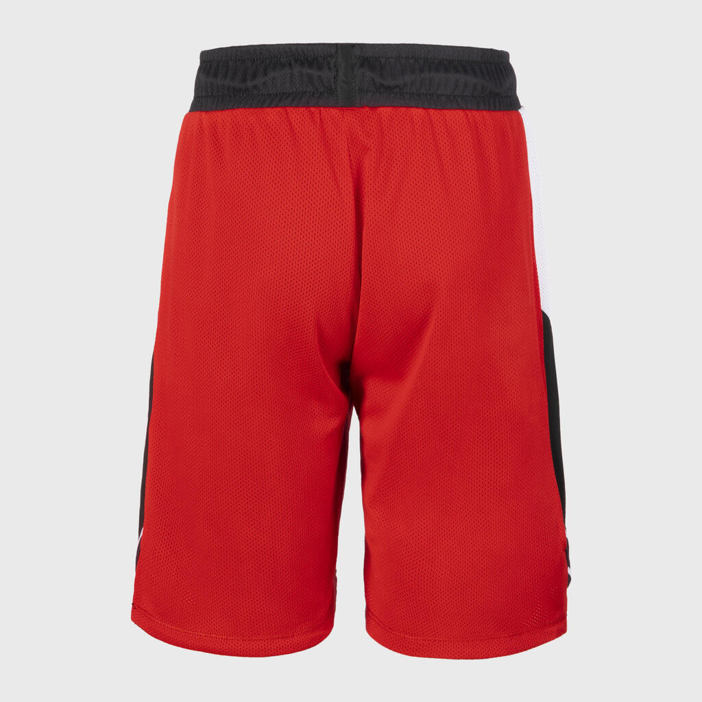 Detské obojstranné basketbalové šortky SH500R čierno-červené