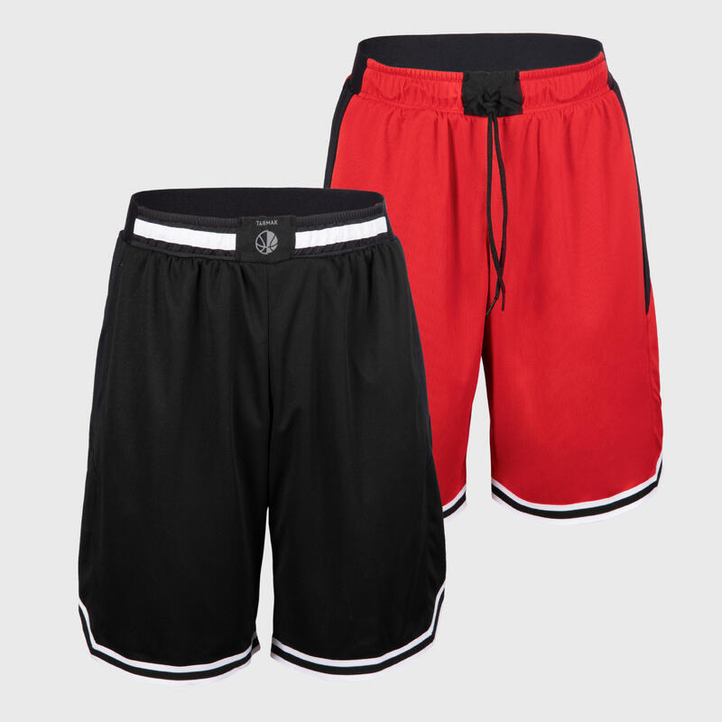 Pantaloncini basket SH 500R unisex reversibili nero-rosso