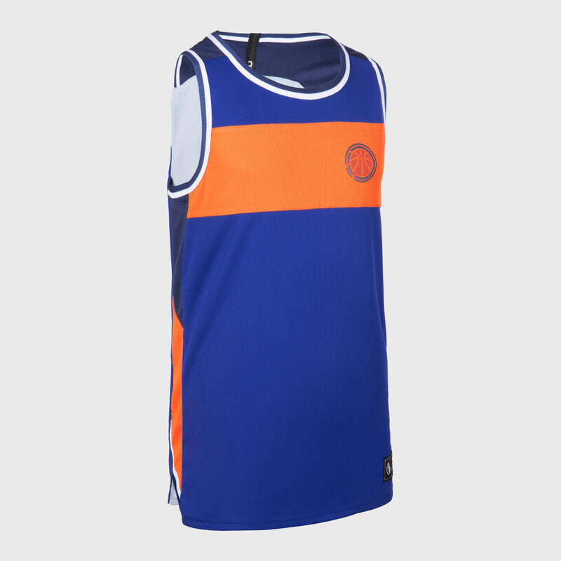 Basketbal shirt kind T500R omkeerbaar marineblauw/lichtblauw