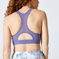 Women's Medium Support Racer Back Sports Bra with Cups - Pastel Print