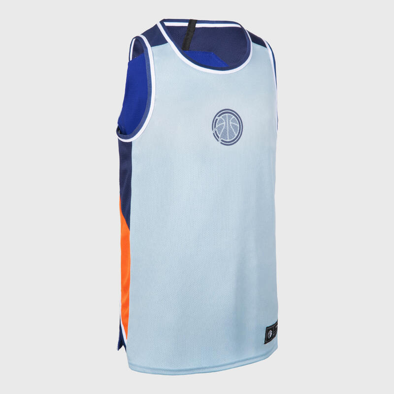 Omkeerbaar mouwloos basketbalshirt voor kinderen T500R lichtblauw/donkerblauw