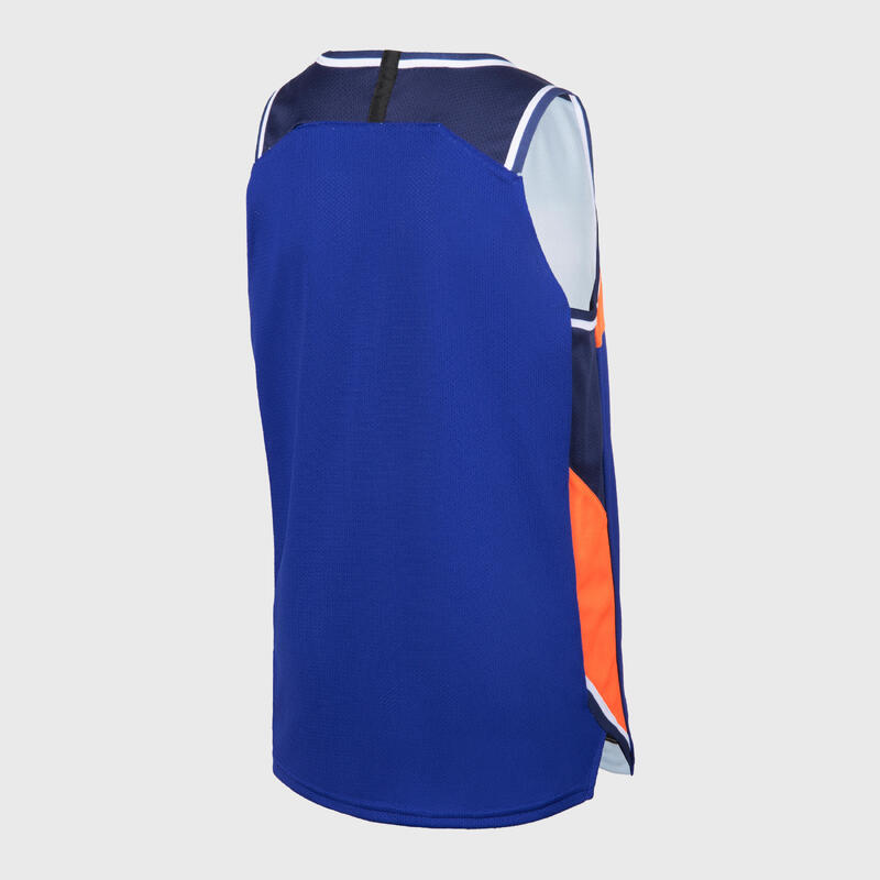 Basketbal shirt kind T500R omkeerbaar marineblauw/lichtblauw