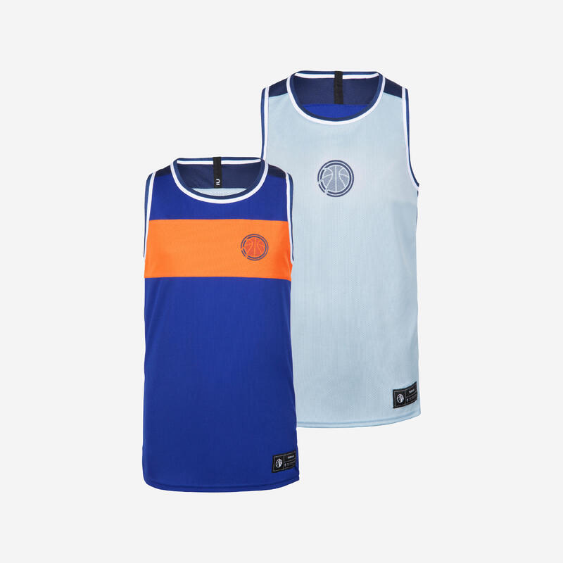 Maillot de Basketball sans manche reversible enfant - T500R JR bleu clair/foncé