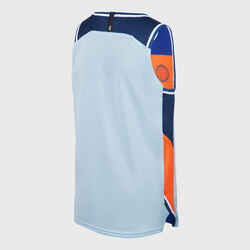 Kids' Reversible Sleeveless Basketball Jersey T500R - Light Blue/Dark Blue