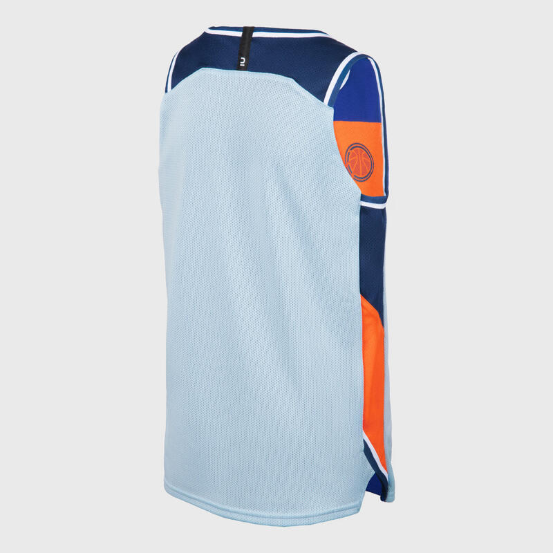 Basketbal shirt kind T500R omkeerbaar marineblauw/lichtblauw