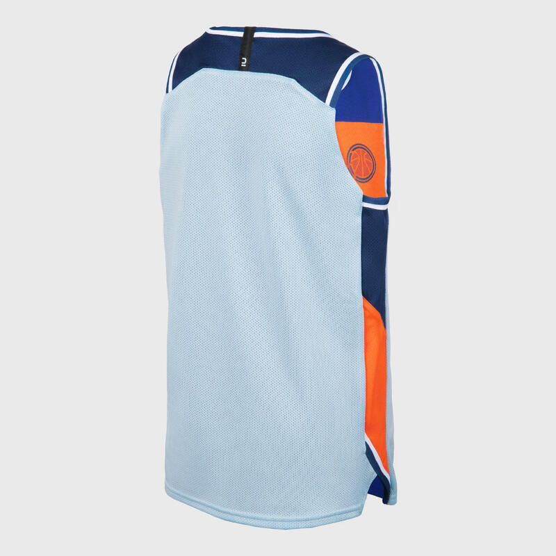 兒童款雙面無袖籃球球衣 T500R - 淡藍/海軍藍