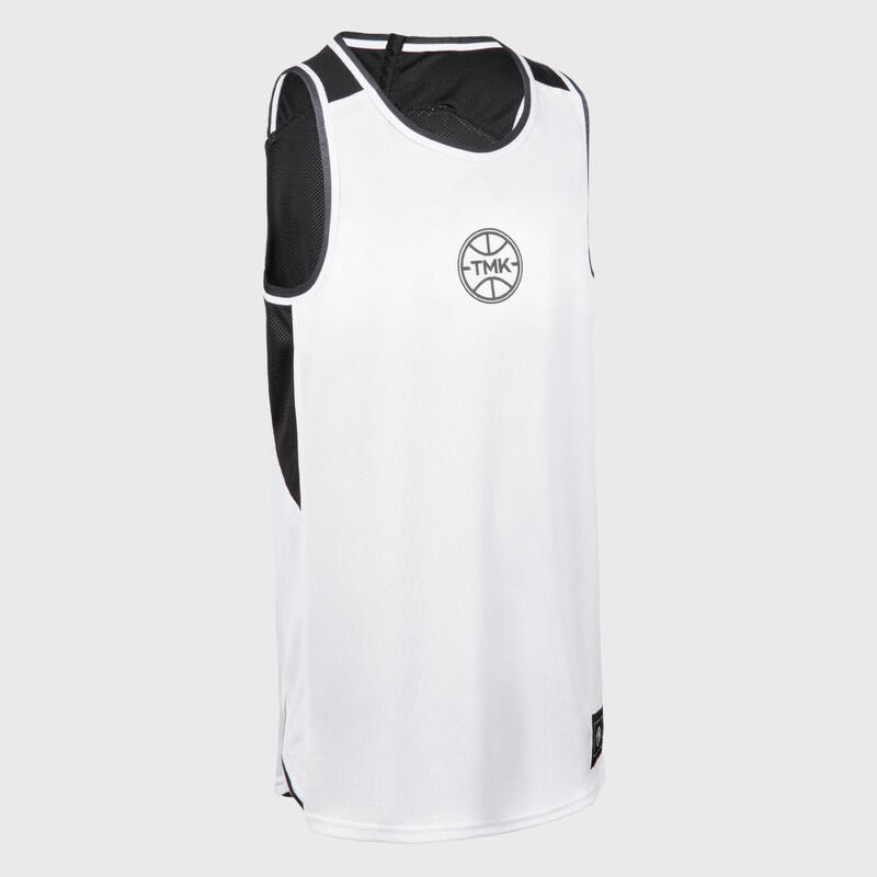 T-Shirt sem Mangas de Basquetebol Criança T500 Reversível Preto/Branco