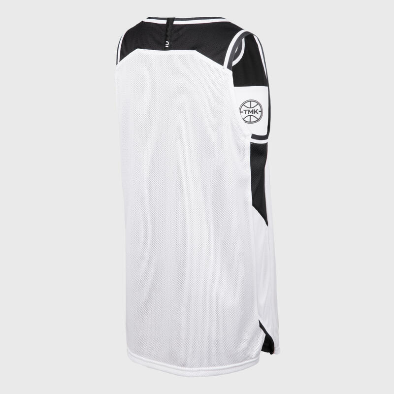 Omkeerbaar mouwloos basketbalshirt voor kinderen T500R zwart/wit