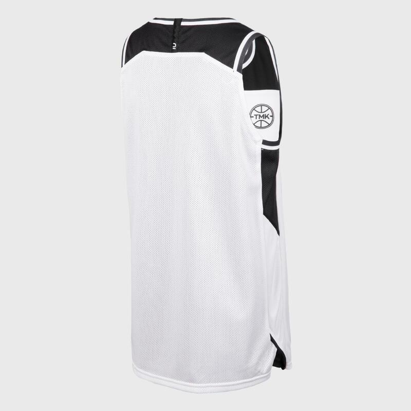 T-Shirt sem Mangas de Basquetebol Criança T500 Reversível Preto/Branco