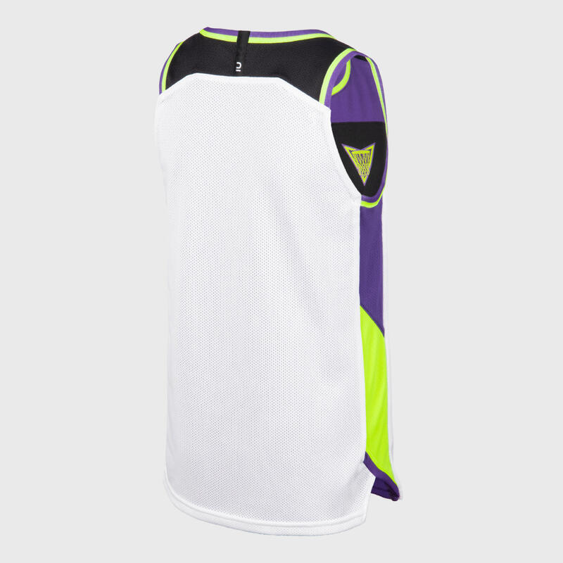 Basketbal shirt kind T500R omkeerbaar wit/paars