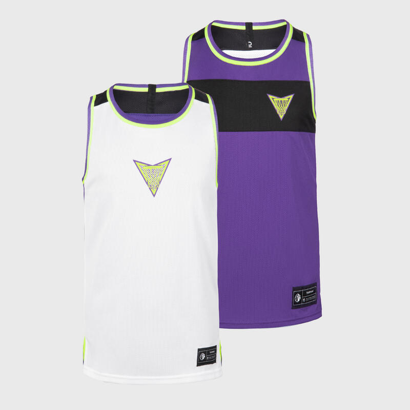 CAMISETA DE BALONCESTO SIN MANGAS REVERSIBLE NIÑOS - T500R BLANCO VIOLETA