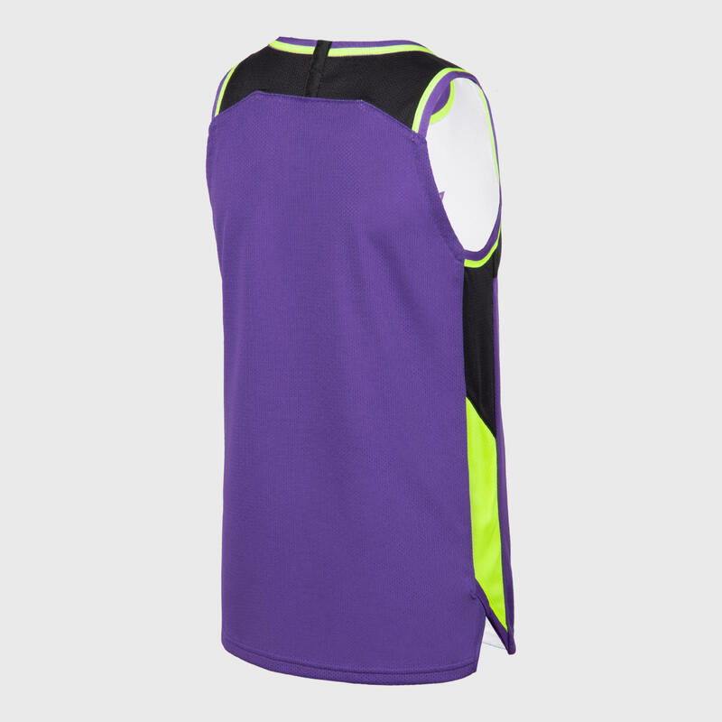 Dětský basketbalový oboustranný dres T500R bílo-fialový 