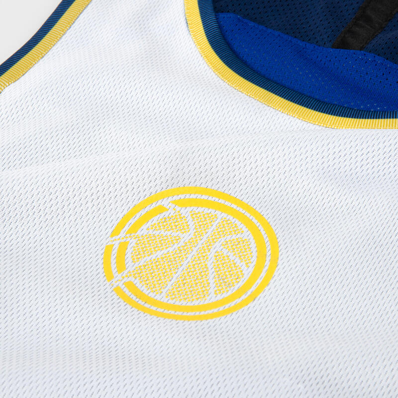 Çocuk Çift Taraflı Kolsuz Basketbol Forması - Beyaz/Mavi - T500R