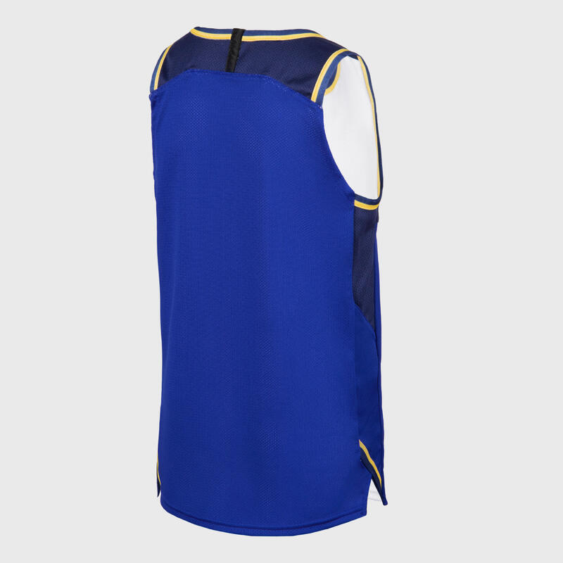 Çocuk Çift Taraflı Kolsuz Basketbol Forması - Beyaz/Mavi - T500R