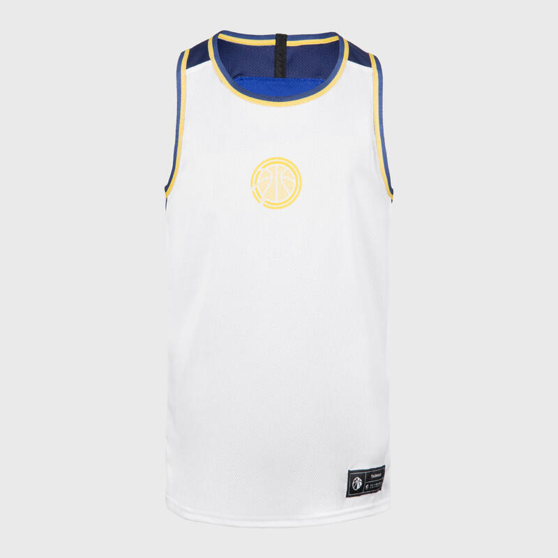 Çocuk Çift Taraflı Kolsuz Basketbol Forması - Beyaz/Mavi - T500R