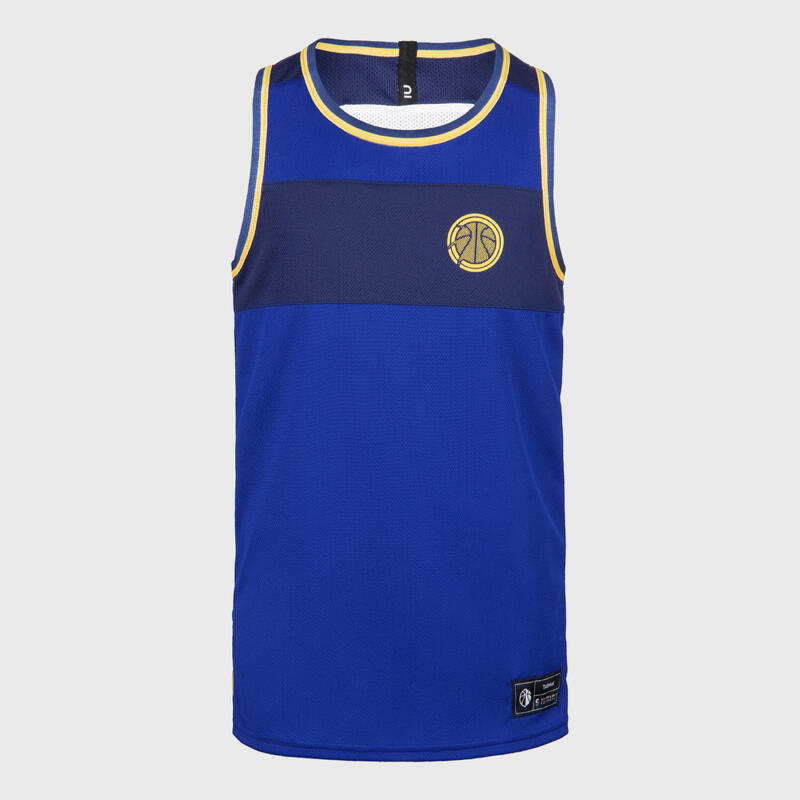 Çocuk Çift Taraflı Kolsuz Basketbol Forması - Beyaz/Mavi - T500R