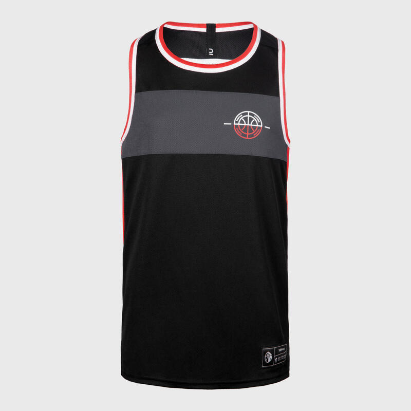 Kids' Reversible Sleeveless Basketball Jersey T500R - White/Red/Black