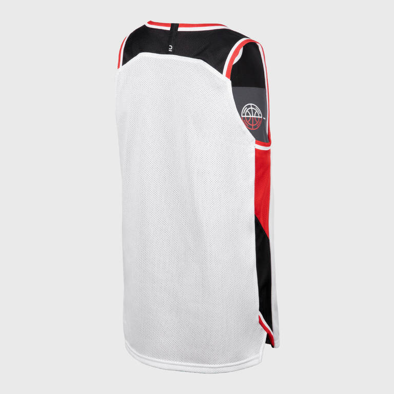 Kids' Reversible Sleeveless Basketball Jersey T500R - White/Red/Black