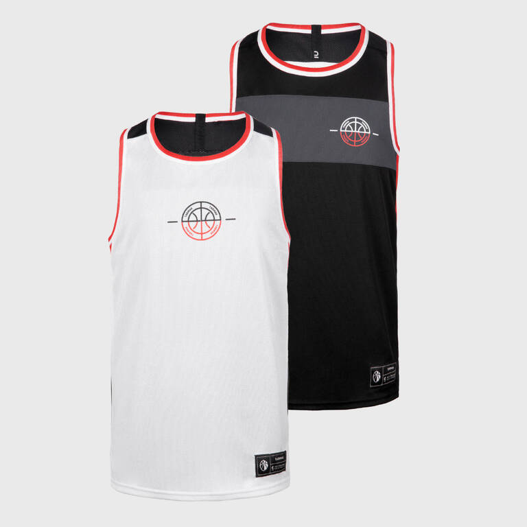 Kids' Reversible Sleeveless Basketball Jersey T500R - White/Red/Black