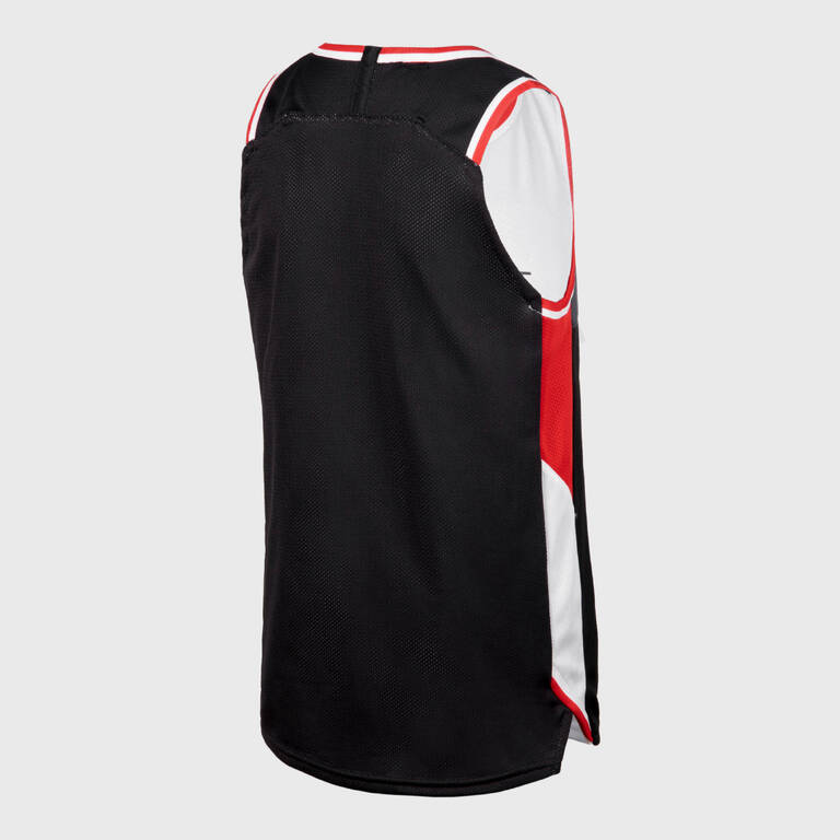 Jersey Basket Anak Tanpa Lengan Dua Sisi T500R - Putih/Merah/Hitam