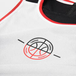 Kids' Reversible Sleeveless Basketball Jersey T500R - White/Red/Black