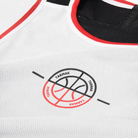 Kids' Reversible Sleeveless Basketball Jersey T500R - White/Red/Black