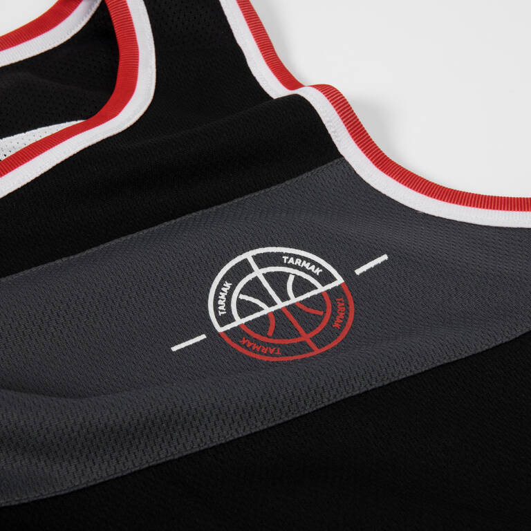 Kids' Reversible Sleeveless Basketball Jersey T500R - White/Red/Black