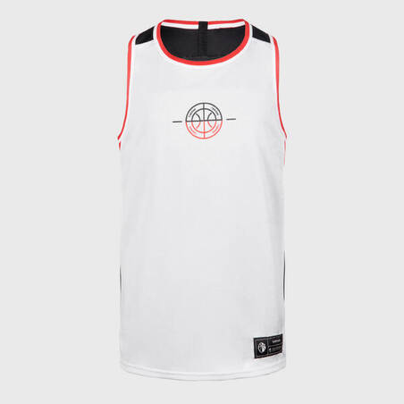 Kids' Reversible Sleeveless Basketball Jersey T500R - White/Red/Black