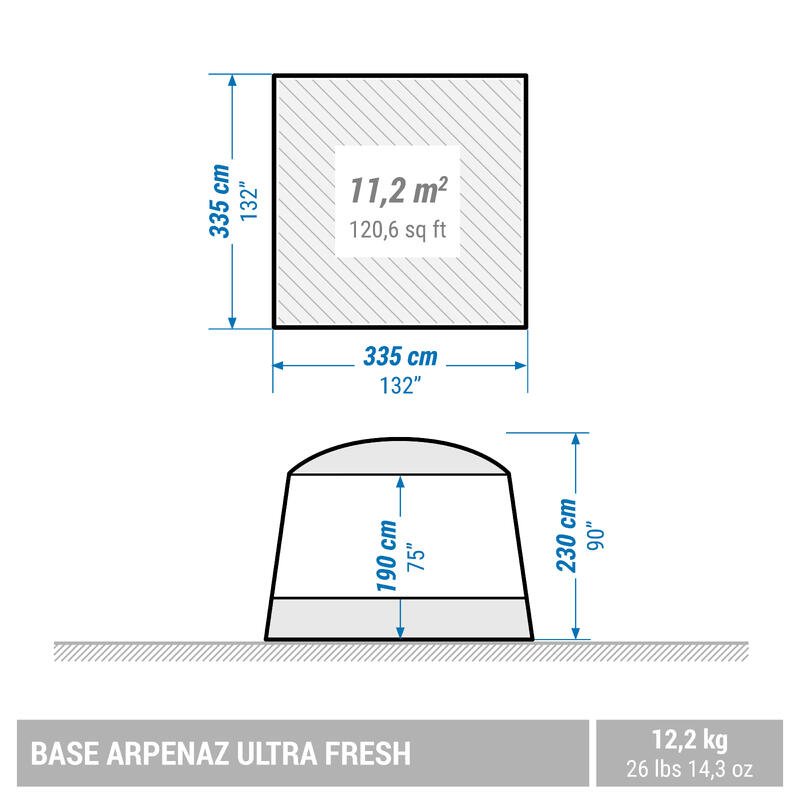 Aufenthaltszelt Stangenaufbau Camping - Base Arpenaz Ultrafresh für 10 Personen