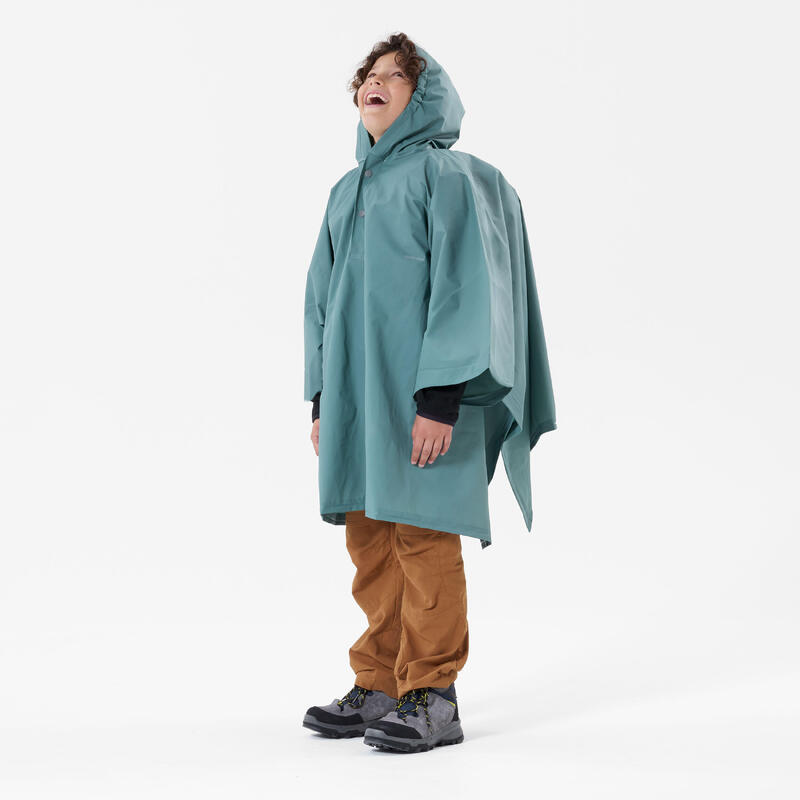 Poncho de pluie de randonnée - 10 L Bleu vert - enfant 126 à 156cm