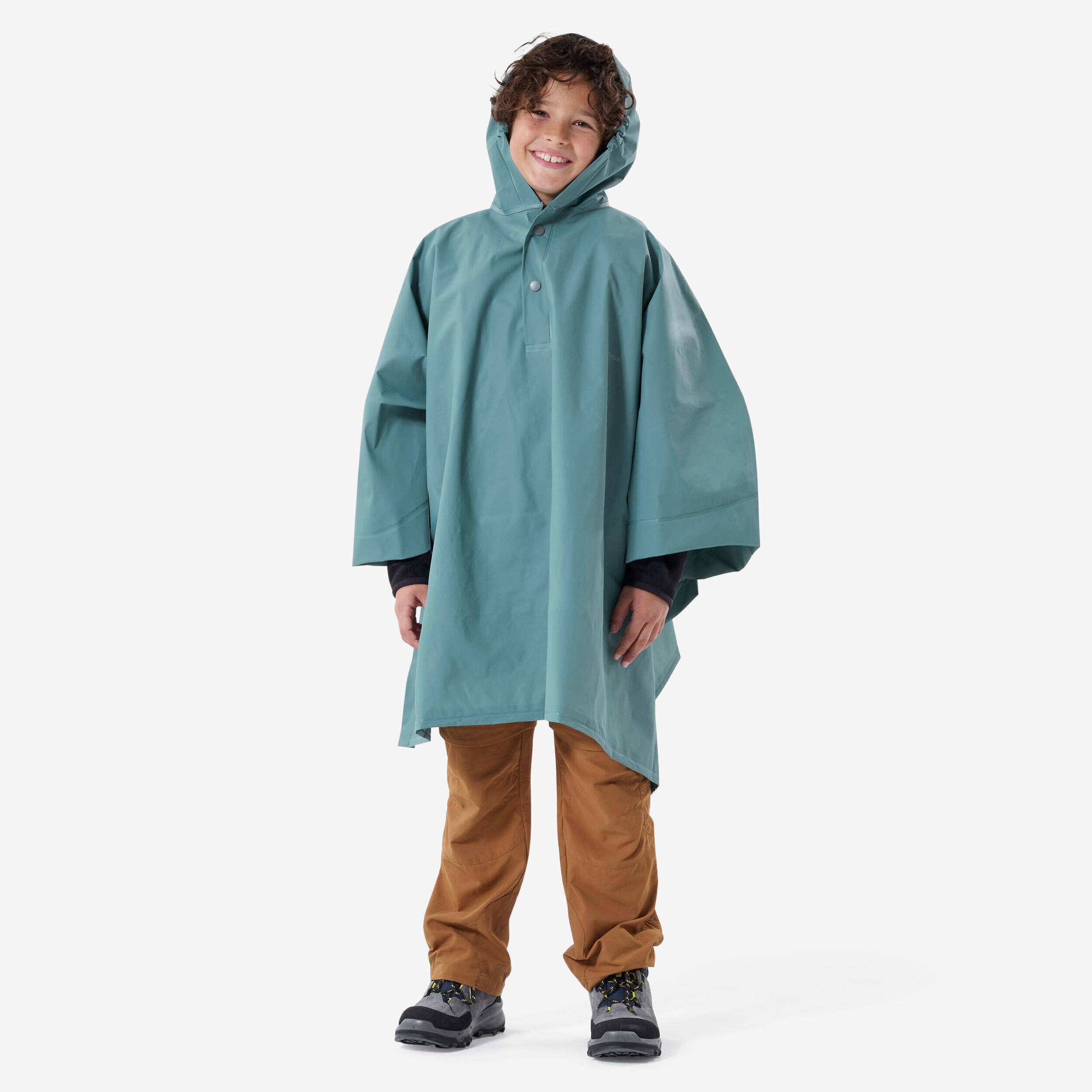 Kids' Hiking Rain Poncho 7-15 Years MH100 - Green -  1