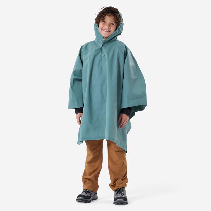 Poncho de chuva para caminhada - 10 L Verde azul - criança 126 a 156cm