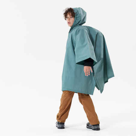 Kids’ hiking rain poncho - 10 L - 126 to 156 cm Blue green