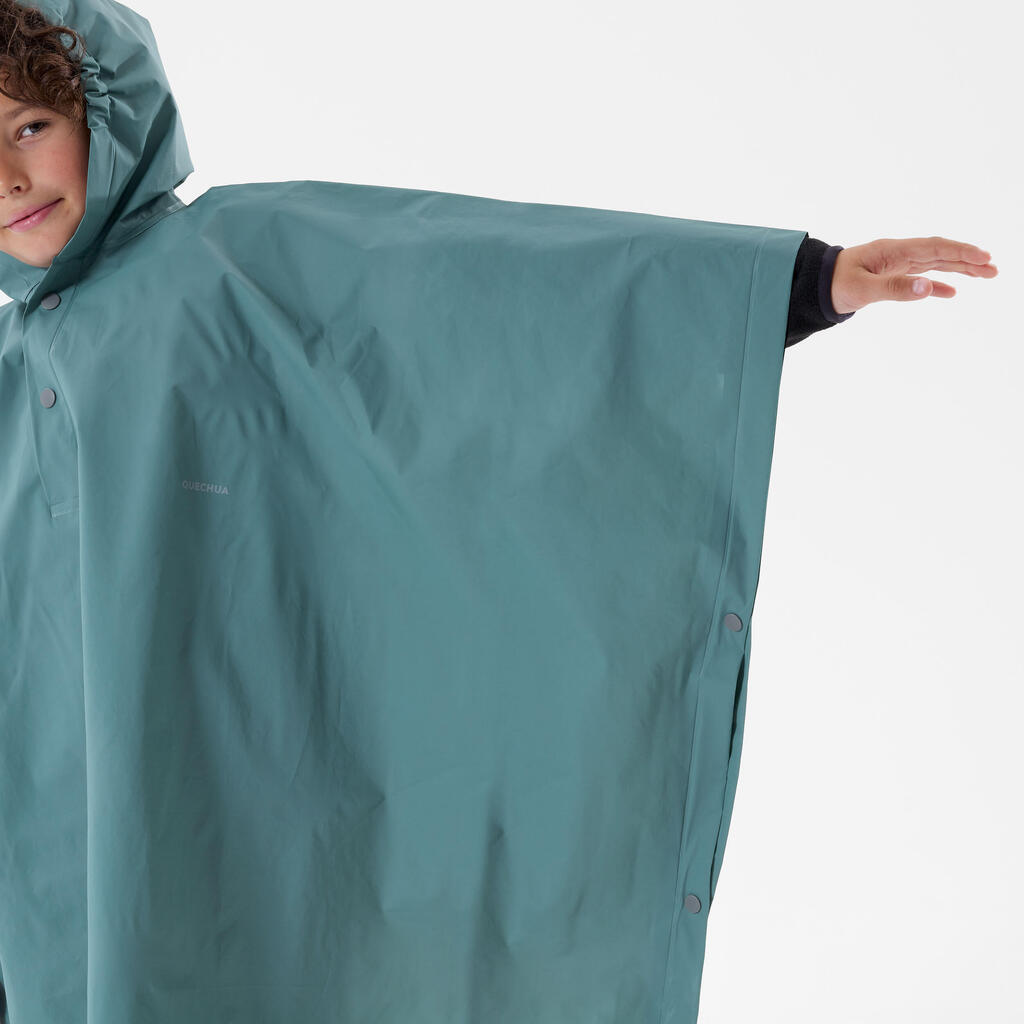 PONCHO IMPERMEABLE DE SENDERISMO - 10 L AZUL VERDE - NIÑOS 126 A 156 CM