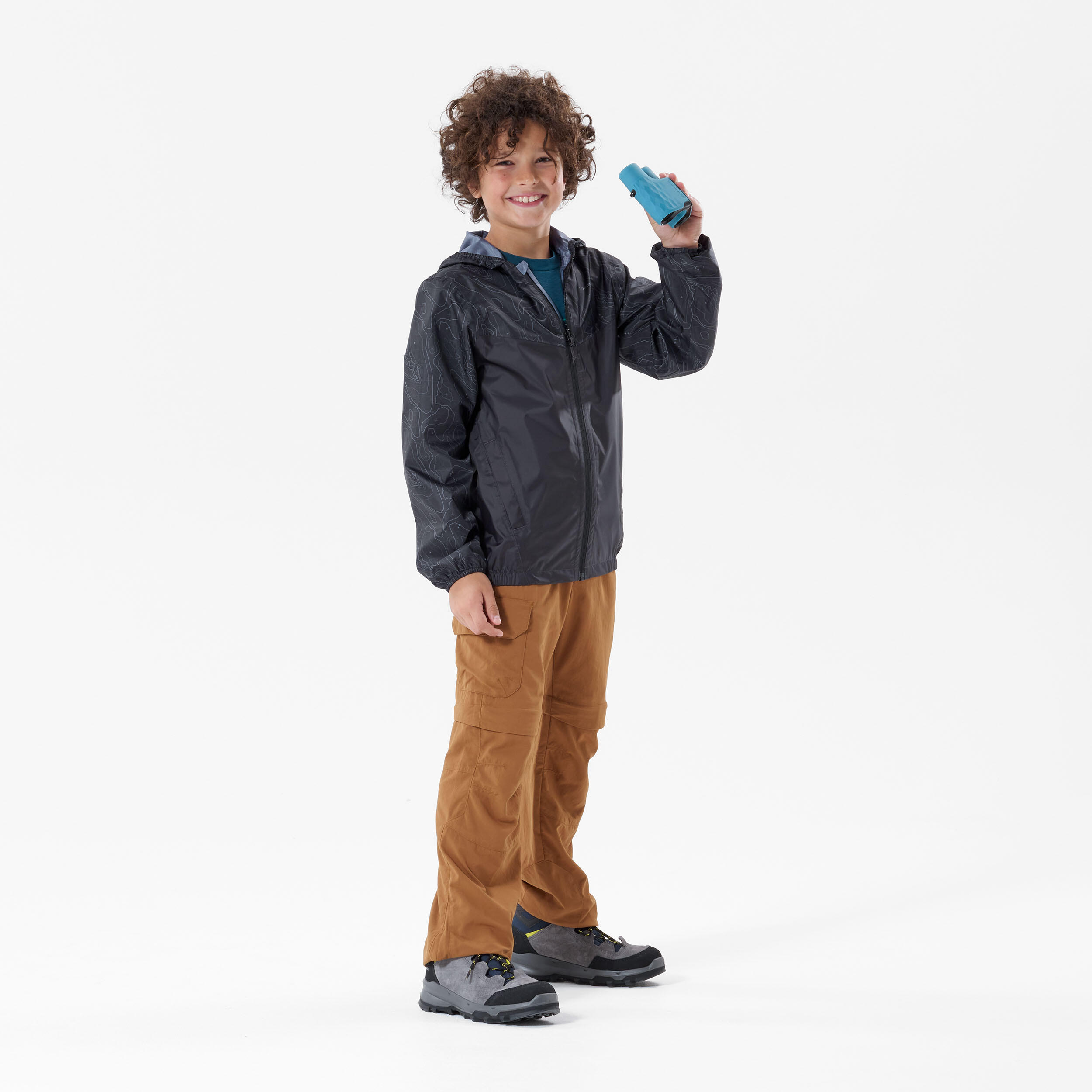 Kids' Waterproof Hiking Jacket - MH 150 - Carbon grey, black