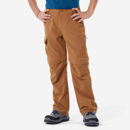 Kids’ Hiking modular trousers MH550 age 7-15 - dark brown