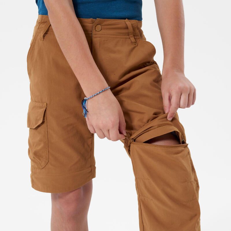 Pantalon de randonnée modulable enfant MH550 marron foncé 7-15 ans