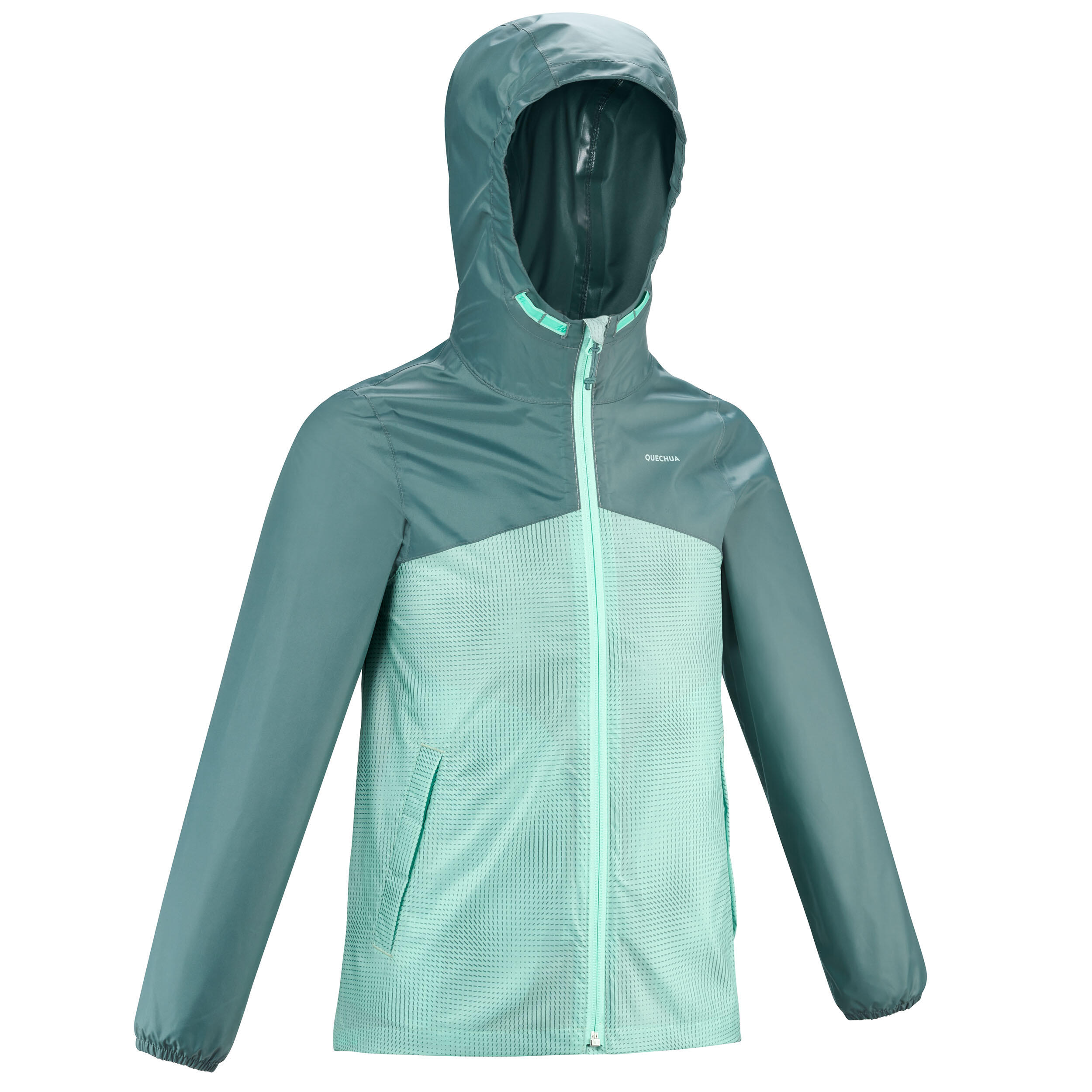 Kids' Hiking Waterproof Jacket MH150 7-15 Years - turquoise