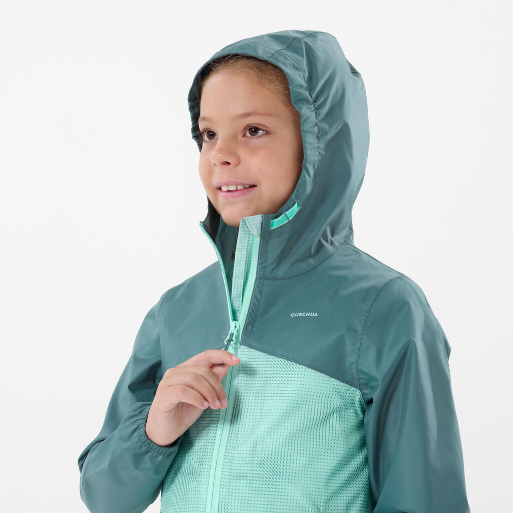 Bērnu ūdensnecaurlaidīga pārgājienu jaka “MH100 Zip”, vecumā no 7 līdz 15 gadiem