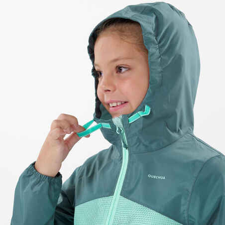 Kids' Hiking Waterproof Jacket MH150 7-15 Years - turquoise