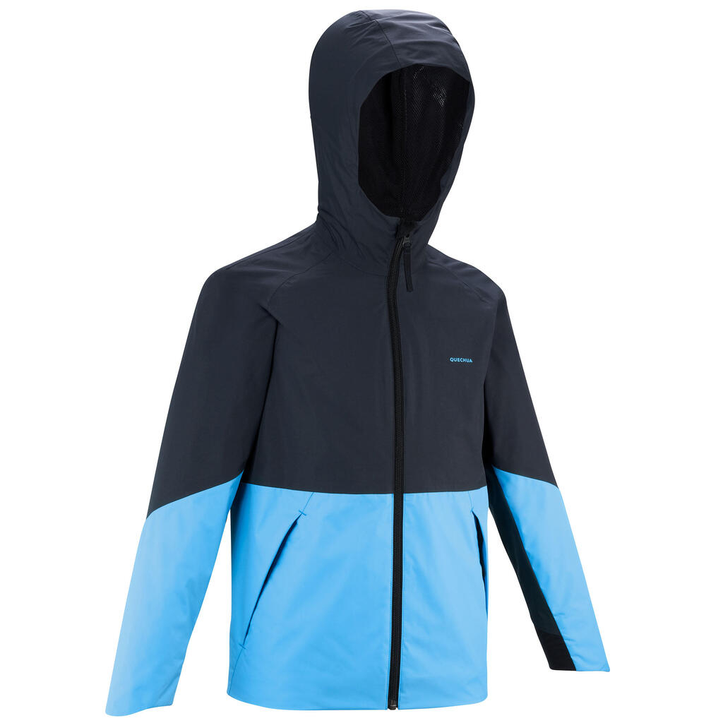 Kids’ waterproof hiking jacket, MH500 7-15 years - Twin Blue