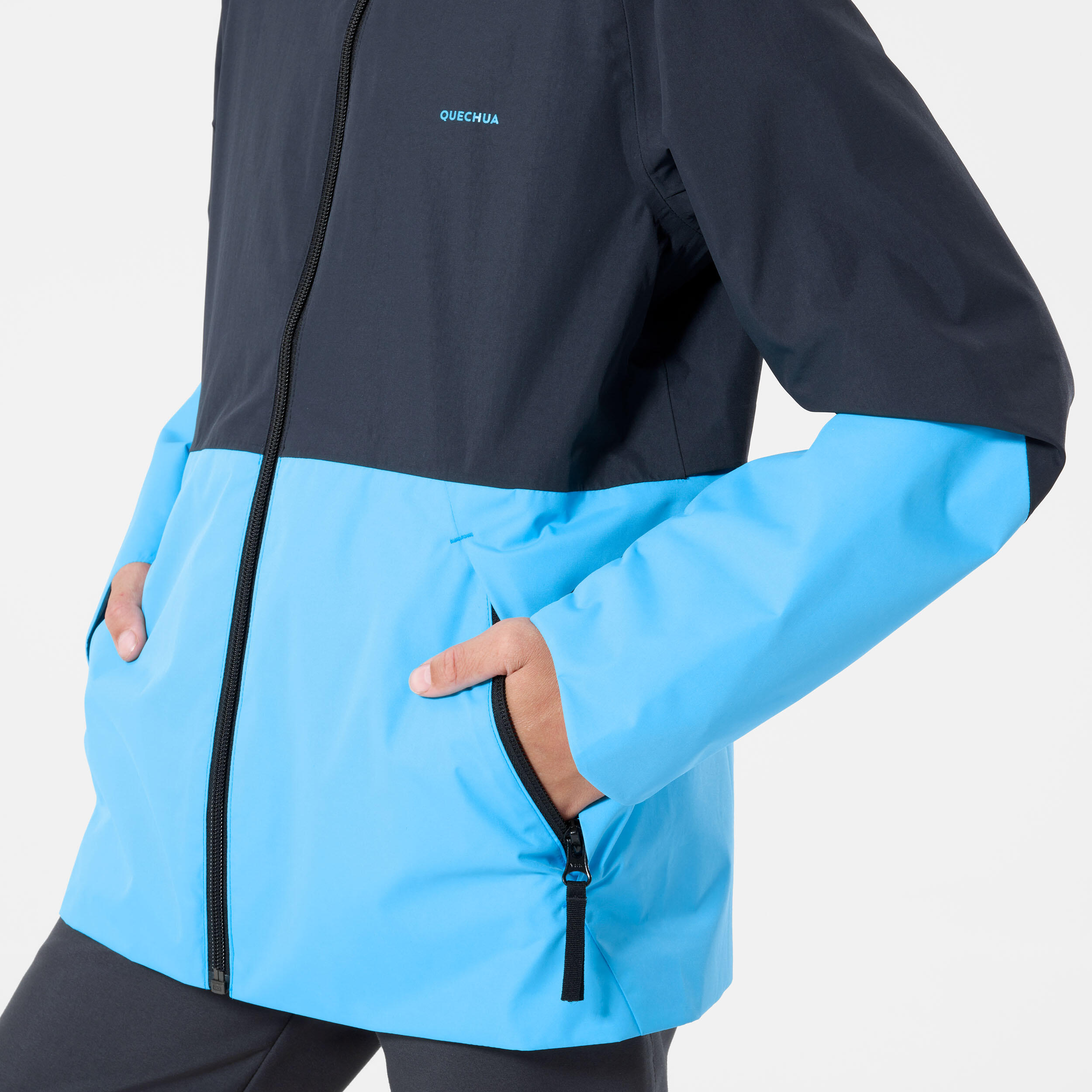 Wandelregenjas voor kinderen MH500 blauw/grijs 7-15 jaar 7/8