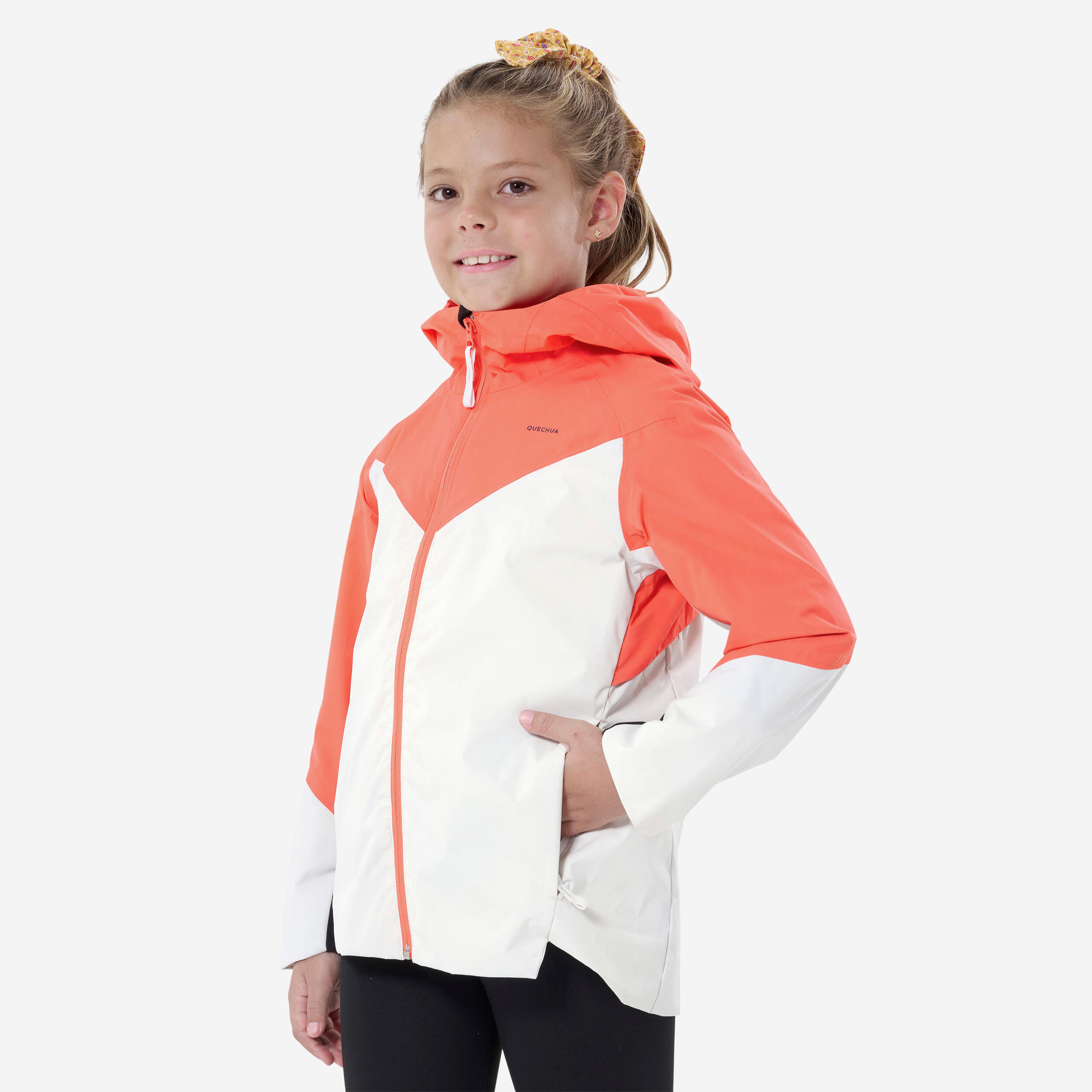 QUECHUA Child's waterproof hiking jacket - MH500 coral and beige - 7-15 years