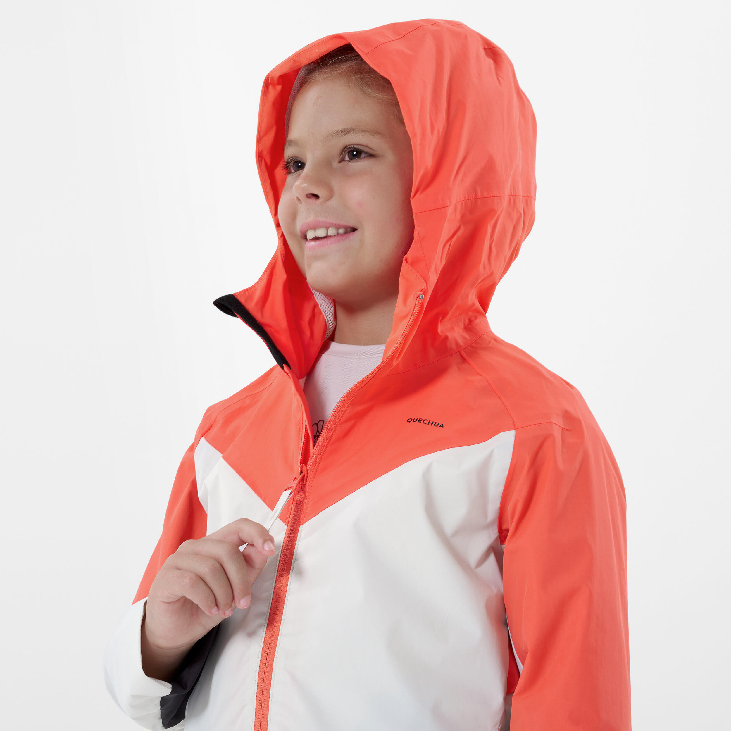 QUECHUA Detská nepremokavá bunda na turistiku MH500 7-15 rokov béžovo-oranžová 14-15 r (160-166 cm) · záber 6