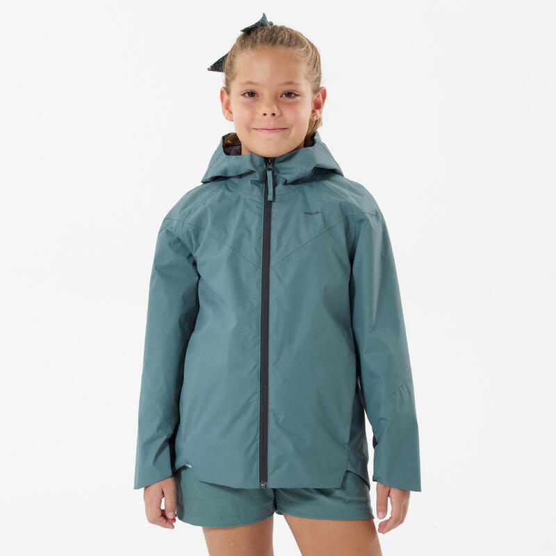 Kids’ Hiking Waterproof Jacket MH500 7-15 Years - green 