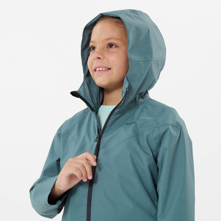 Kids’ Hiking Waterproof Jacket MH500 7-15 Years - green 