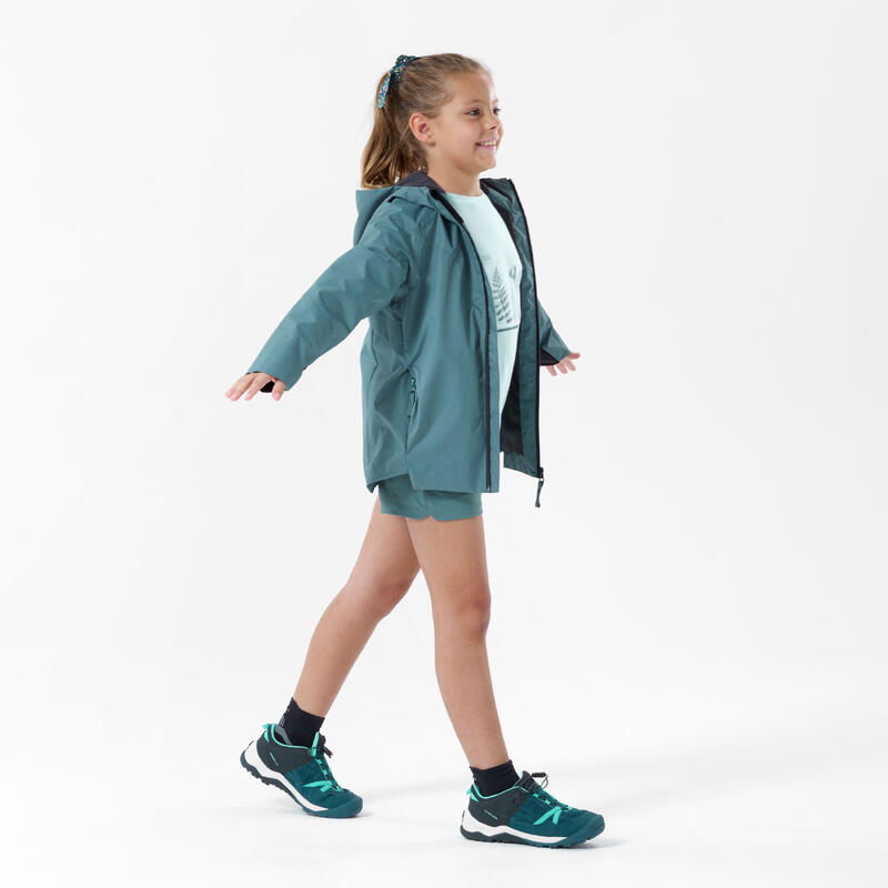 Veste imperméable de randonnée fille 7-15, MH500 vert